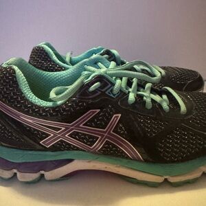 ASICS Women's Black and Aqua Athletic Shoes without insoles